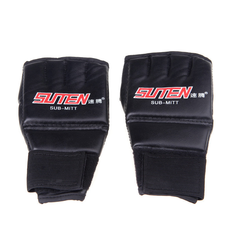 PU Leather Half Mitts Mitten MMA Muay Thai Training Punching Sparring Boxing Gloves White